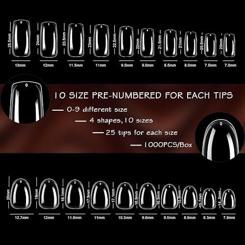 ELLEWIN 1000PCS Nail Tips Clear False Nails Full Cover for Acrylic Nails Kit 10 Sizes 4 Shapes Long Almond Square Coffin Oval Pre-Shape for Salon Home DIY Gifts thumbnail 7