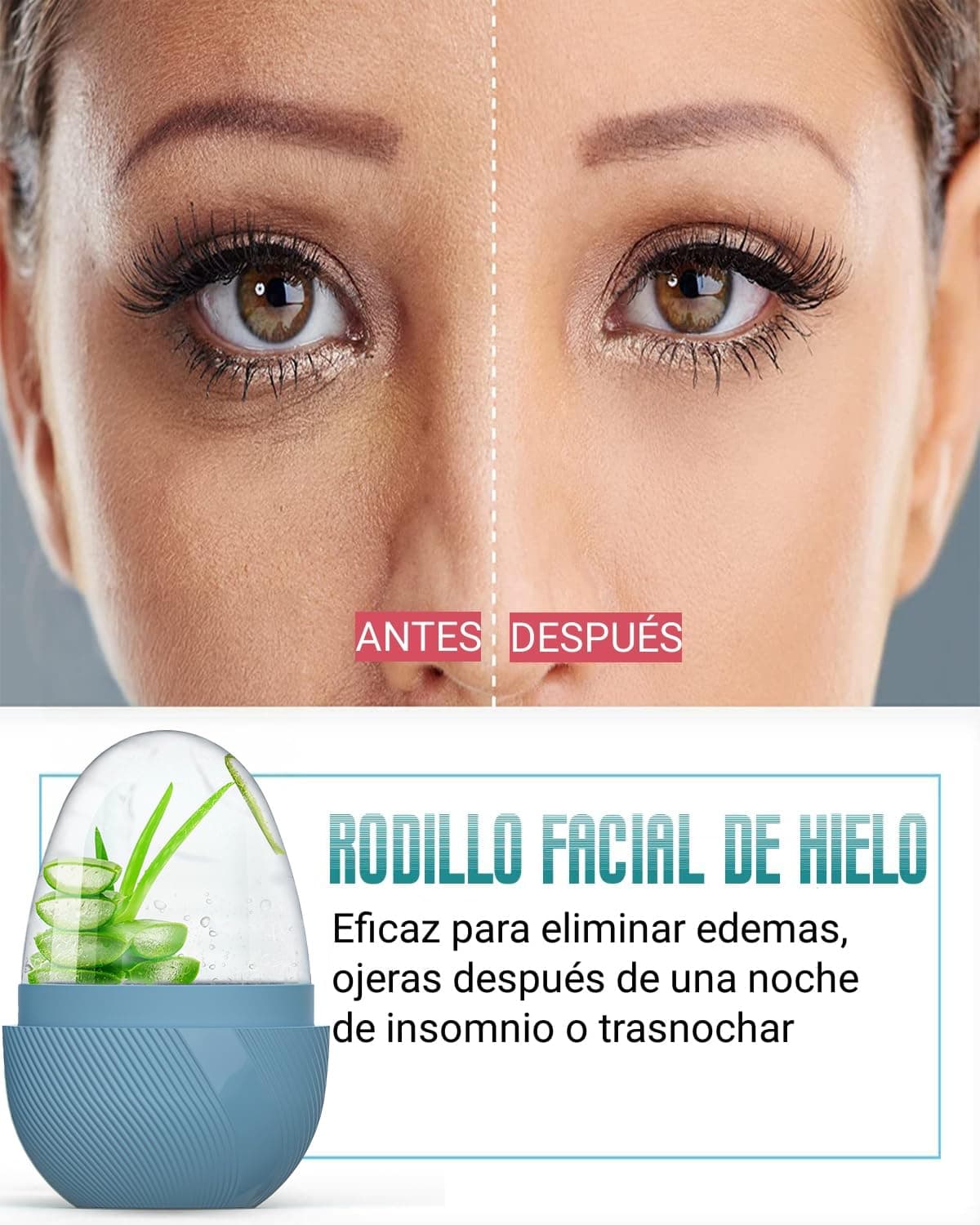 Rodillo de Hielo Facial, Ice Roller Facial para Cara y Ojos Reutilizable, Molde de Hielo Facial para Mejora La Piel Opaca/Piel Firme/Elimina la Hinchazón de Los Ojos/Elimina Las Ojeras (Verde) thumbnail 5