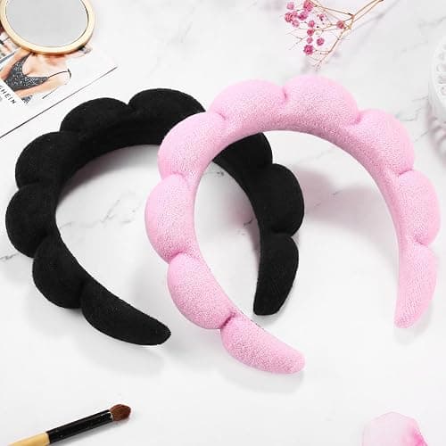 Ztomine Spa Headbands for Washing Face or Facial, Set of 2 Skincare Headbands, Terry Cloth Headband Wash Combo Pack - Puffy Makeup Washing, Mask, Skin Treatment (Black & Pink) thumbnail 6