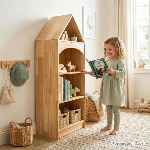OOOK Rubberwood Montessori Shelf, 4-Tier Toy Organizers and Storage, Wood Corner Cabinet for Kids Room, Playroom, Nursery, Classroom, Kindergarten thumbnail 2