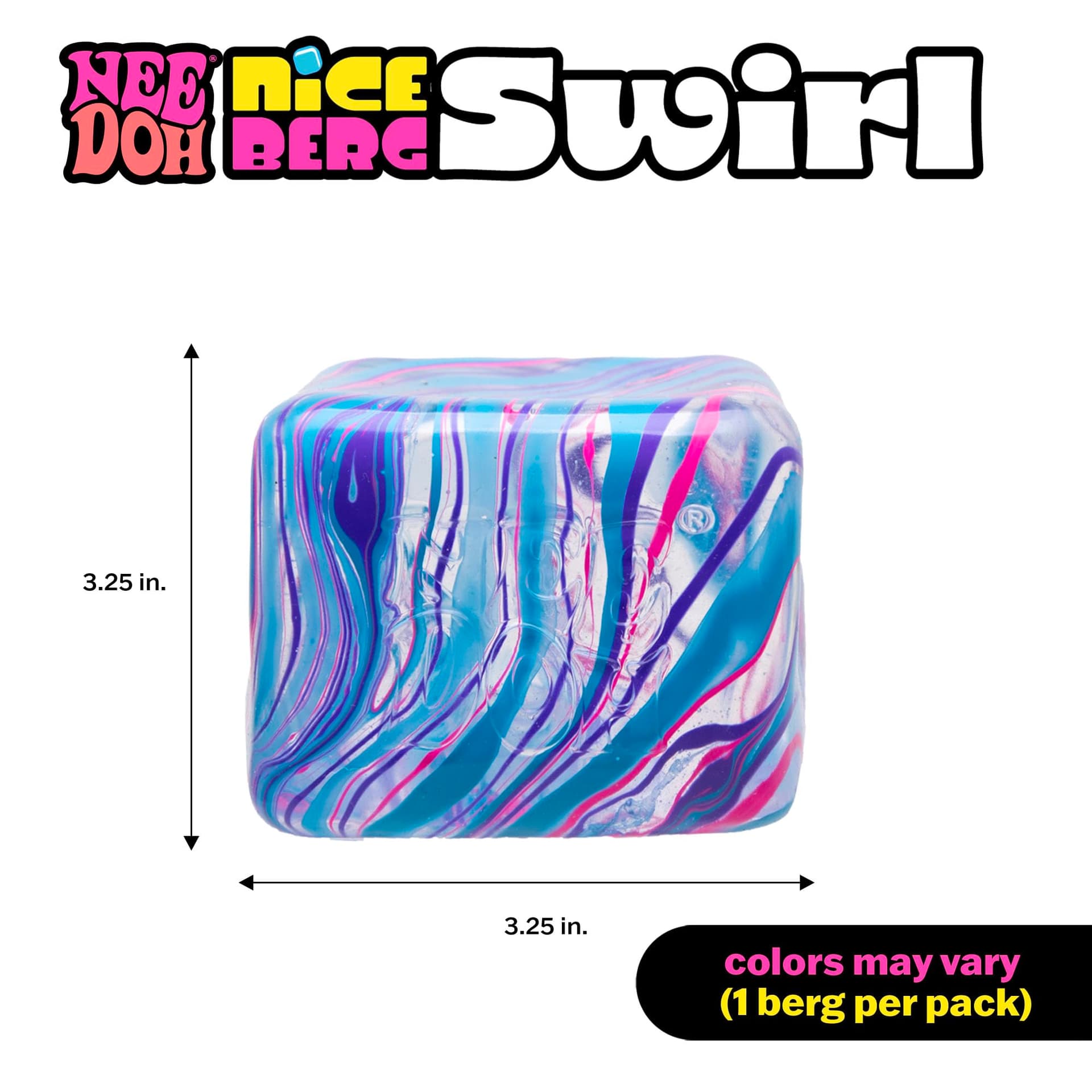 Needoh Nice Berg Swirl, Assorted Colours - Super-Sized Solid Squish, Unique Marbled Colour Blend, Returns to Square Shape After Squeeze, Tactile Sensory Fun, Ideal Stress Relief thumbnail 6