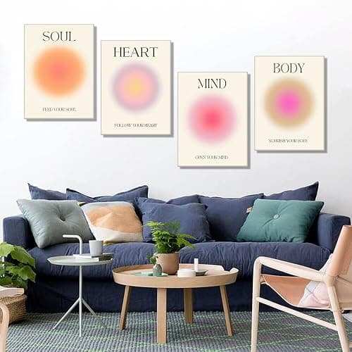 Framed Art Angel Halo Aesthetics Poster Set of 4 Pieces Colorful Aura Gradient Canvas Wall Art Spirit Soul Quote Print Painting Danish Pastel Bedroom Bathroom Yoga Wall Decor Gift for Lovers 12x16 thumbnail 2