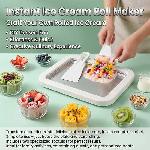 Rolled Ice Cream Maker Kit, Stainless Steel No-Electricity Ice Cream Roll Tray with 2 Scrapers thumbnail 8