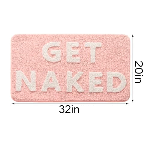 QJHOMO Get Naked Bath Mat Cute Pink and White Bathroom Rugs Funny Non Slip Bathtub Decor Mats Super Absorbent Floor Carpet Machine Washable Bahtmat for Tub, Shower, Bedroom (20x32 inch) thumbnail 2