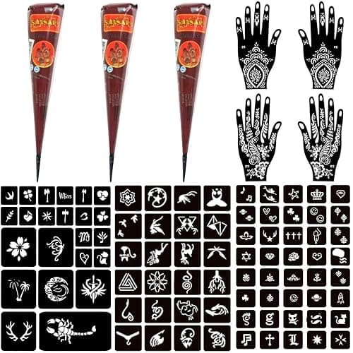 Moricher Temporary Tattoo Kits 3 Henna tattoo cones 101 Stencils Semi Permanent Tattoo Markers Jagua Gel for Women Men Kids DIY Art Painting Party Gifts - Image 1