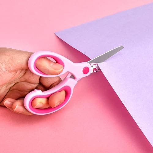 Zicolu Left Handed Kids Scissors, Lefty Safety Toddler Children Scissors, Small Craft Scissors with Blunt Tip - Fun Print Blade, Great for DIY, Arts, Home, School Classroom Use, Assorted Color, 3-Pack thumbnail 2