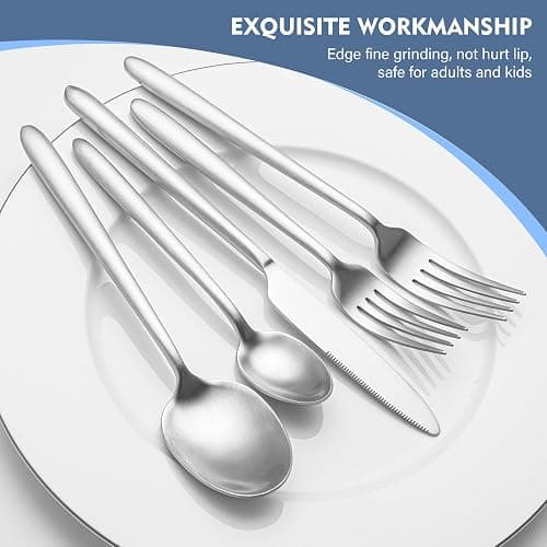 Heavy Duty Silverware Set, EIUBUIE 40-Piece Premium Stainless Steel Flatware Sets For 8, Matte Brushed Finish Cutlery Tableware Modern Kitchen Utensils Set for Home Restaurant, Dishwasher Safe thumbnail 6