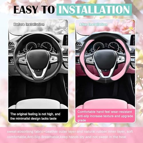 SuperKaKa Car Steering Wheel Cover 2025, Universal Auto PU Cute Breathable Slip-Proof Comfort Imitation Leather Protector Cars Interior Accessories for Women Men Fit Most Vehicle (Pink) thumbnail 3