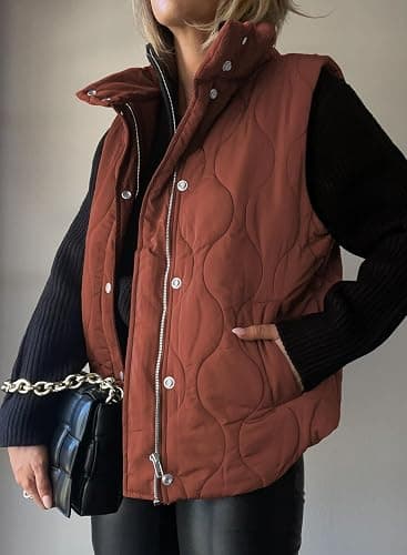 EVALESS Cropped Puffer Vest Women Lightweight Quilted Stand Collar Sleeveless Jackets Fall Winter 2025 Button Zip Up Coat thumbnail 3