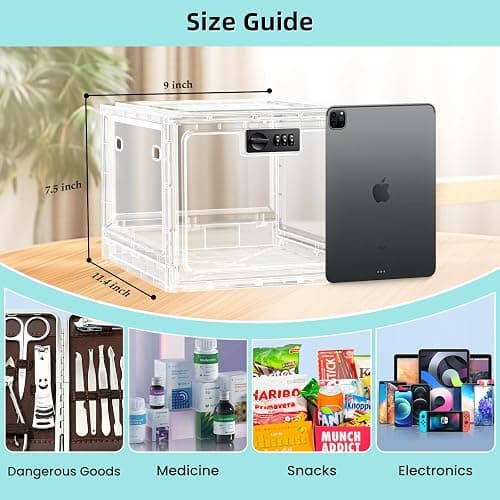 HOLYHY Medicine Lock Box for Safe Medication Storage, Large Refrigerator Lockable Storage Box for Kitchen Food Safe, Phone Jail iPad Tablet Lock Boxes for Kids Home/Office (Clear) thumbnail 6