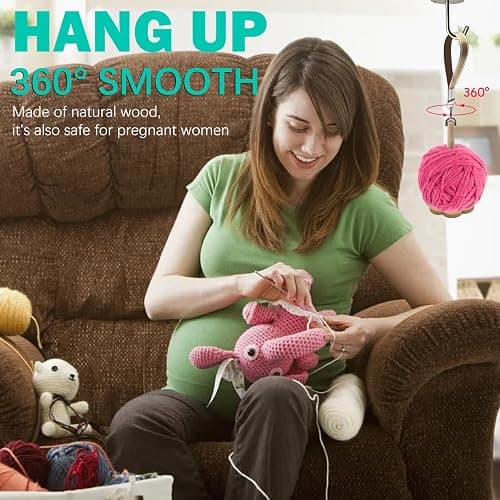 Wrist Yarn Holder, Portable Wrist Yarn Ball Minder Stand with Crossbody Strap Wooden Twizzling Yarn Organizer Storage Knitting Supplies Crocheting Gift for Craft Lover (Solid Wood) - Camel thumbnail 4