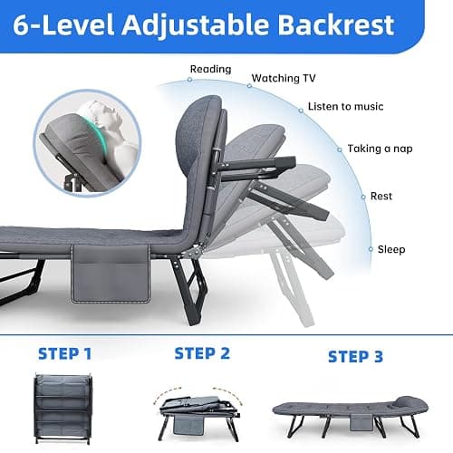 BSISHL Camping Cot with Mattress,No Assembly Required Heavy Duty Folding Camping Cot for Adults,450 Lbs Capacity Adjustable Portable Bed for Indoor,Outdoor&Patio Use (L''70in) thumbnail 4