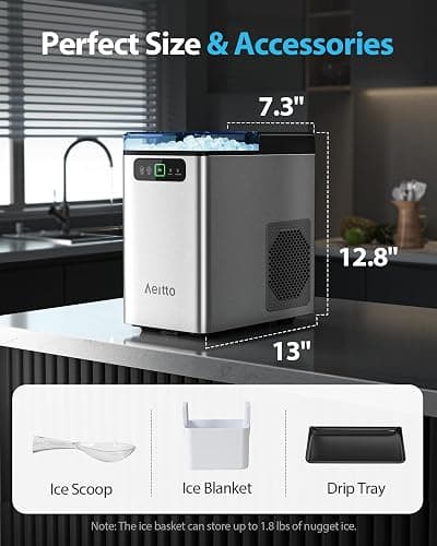 Aeitto Nugget Ice Maker Countertop, Pellet Ice Machine Soft Chewable Ice 40lbs/Day, One-Click Operation, Auto Self-Cleaning Crushed Ice Makers Stainless with Scoop for Home/Kitchen/Office (Silver) thumbnail 5