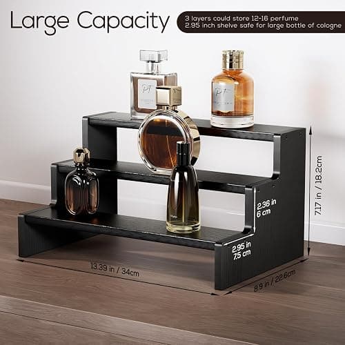 ProCase Wooden Cologne Organizer for Men, 3 Tier Perfume Organizer, Mens Cologne Stand Holder Storage, Display Riser Shelf Rack for Fragrances Candles Cosmetics Cupcake Figure Spice -Black thumbnail 3