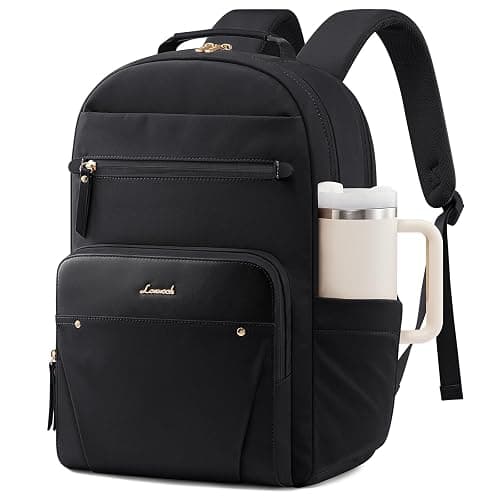 LOVEVOOK Laptop Backpack for Women with 2X Extra-Large Tumbler Pockets, 15.6" Work Backpack Purse, Travel Personal Item Bag, Carry On Business Computer Bag for Office, School, or Gift, Black - Image 1
