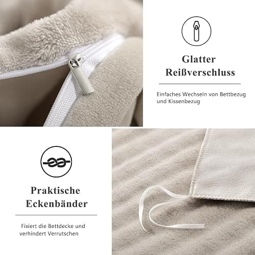RUIKASI Winter Plüsch Bettwäsche 200x220 3teilig Beige - Warme Kuschelig Weich Flauschige Flanell Fleece Bettwäsche Luxus Wende Bettbezug mit Reißverschluss und 2 Kissenbezug 80x80cm thumbnail 7