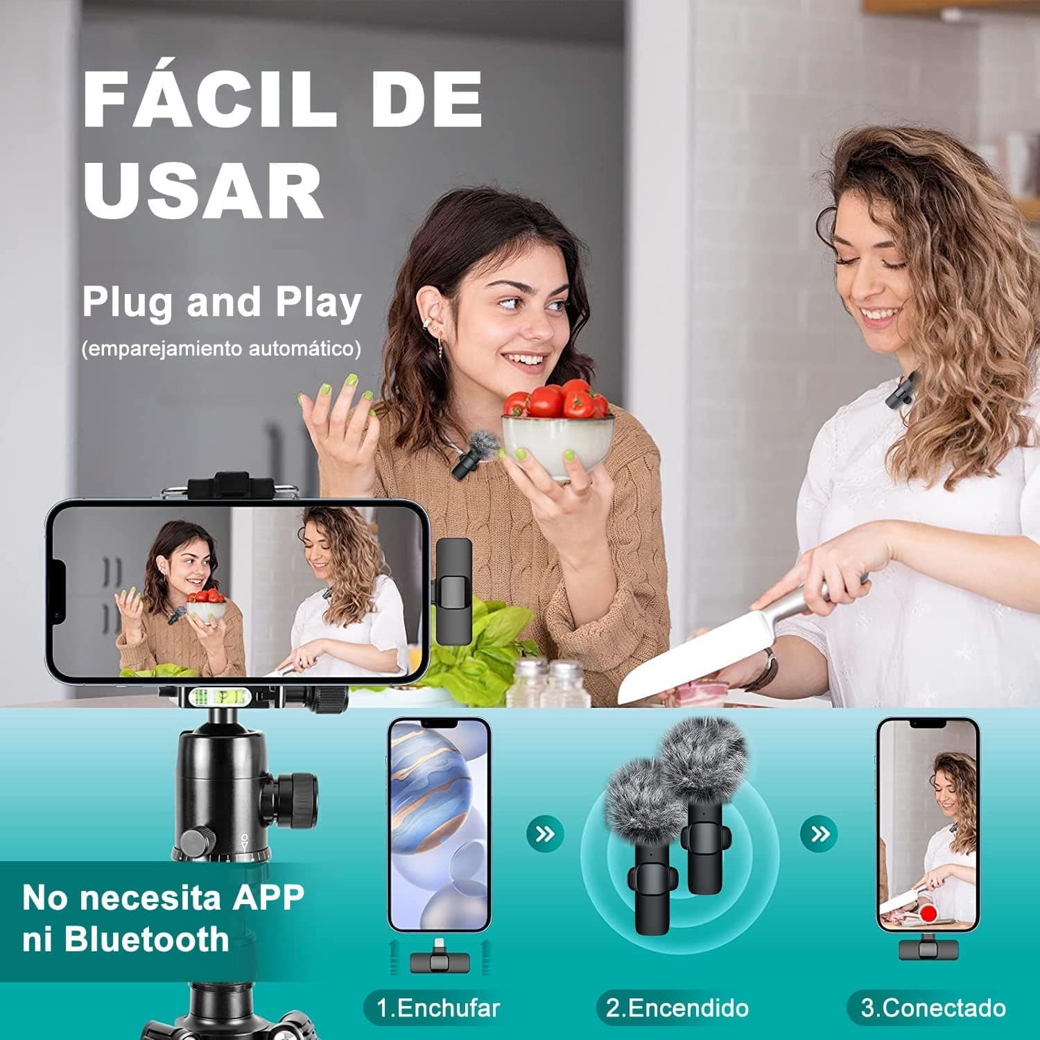 Micrófono Inalámbrico para Celular, Tiozoney Micrófono de Solapa para iPhonePad/Android, Profesional Lavalier Microfono Inalambrico Reducción de Ruido,Transmisión en Vivo,Vlog,Conferencia,Grabación thumbnail 2