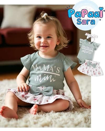 PaPaai Sara Newborn Infant Clothes Baby Girl Dress Summer Toddler Outfit Cute Girl Romper Skirt Set+Headband thumbnail 3
