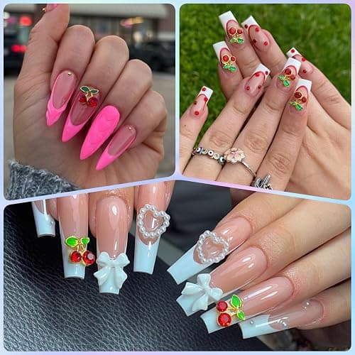 OPMADM 100Pcs Gold Nail Charms and Gems Charms for Nails Design Gold Charms for Nails Metal Bow Cherry Butterfly Cross Heart Star and Flowers thumbnail 4