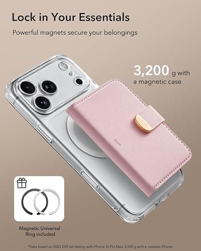 ESR Aura Clutch for MagSafe Wallet for Women, 5 Card Holder, RFID Blocking, MagSafe Sticker Included, Magnetic Wallet for iPhone 17e/17/16/15/14/13/12 Series (Not mini), Select Samsung Devices, Pink thumbnail 5
