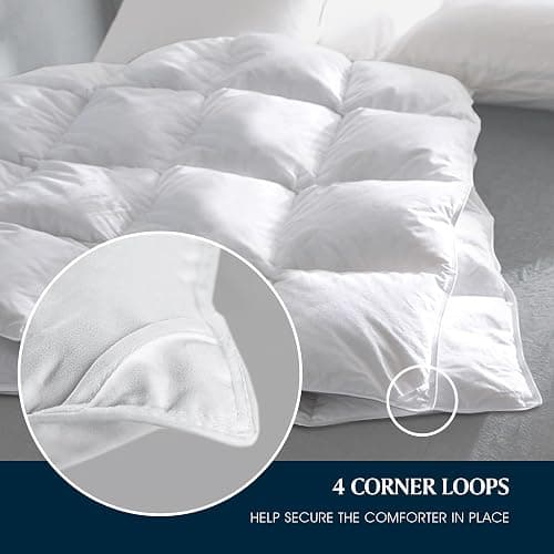 Serta Goose Feather Down Fiber Cotton Comforter Queen Size - 100% Cotton Duvet Insert - Hotel Luxury Hypoallergenic Bedding Comforter All Season Medium Warmth 90 x 90 Inch White thumbnail 4