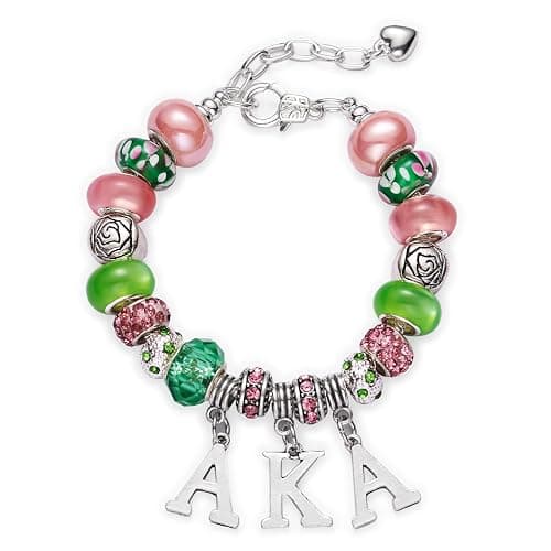 AKA Sorority Gifts for Women Paraphernalia Sorority Bracelet Pink and Green Jewelry Greek Crystal Charm - Image 1