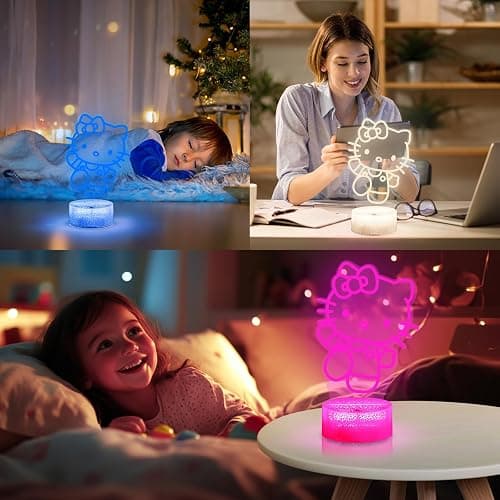 LOUHH Kitty Night Light, 3D LED 16 Color Intelligent Remote Control Lamp for Christmas Gifts Children's Room Decoration Holiday Gifts thumbnail 7