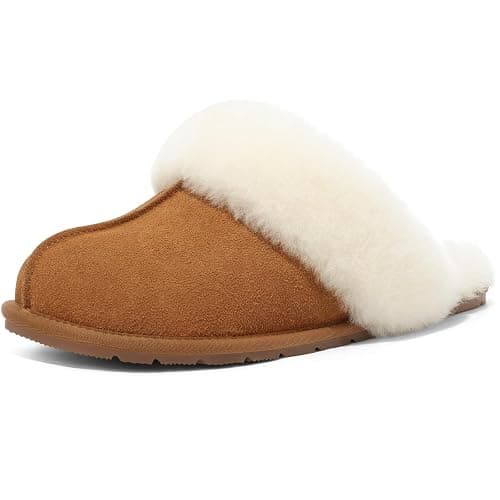 KIDMI 100% Genuine Leather Slippers for Women Fuzzy Winter Scuff House Shoes Cozy Warm Slip on Bedroom Slippers Indoor Outdoor thumbnail 6