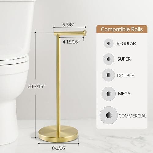 KES Gold Toilet Paper Holder Free Standing SUS 304 Stainless Steel Rustproof Pedestal Lavatory Tissue Roll Holder Floor Stand Modern Brushed Gold Finish, BPH283S1-BZ thumbnail 3