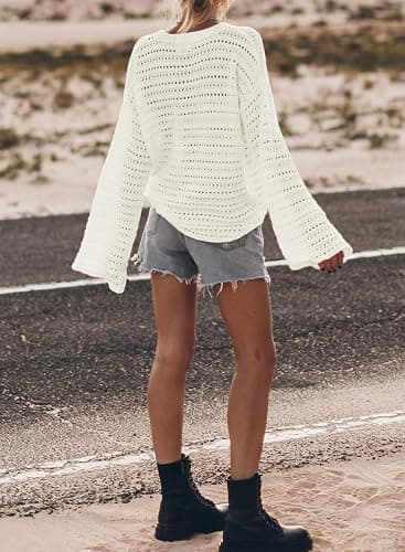 Sidefeel Womens Summer Sweaters 2026 Lightweight Casual Long Sleeve Crochet Tops Hollow Out Knit Pullover Clothing thumbnail 3