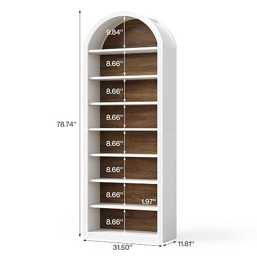 LITTLE TREE 8-Tier Bookcase, 78.7" Tall Bookshelf with Arched Top, Large Freestanding Wooden Open Bookcase Bookshelf, Modern Book Shelf Organizer for Living Room, Bedroom, Office, Library, White Brown thumbnail 2