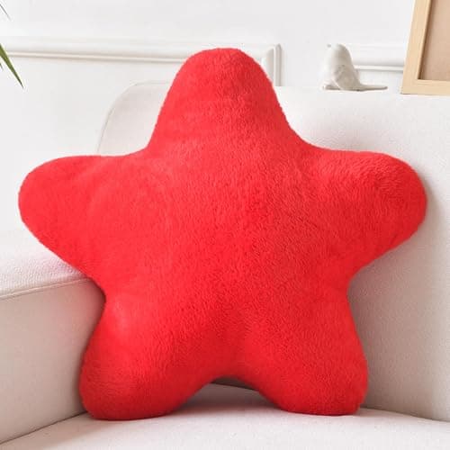 Xiashrk Star Pillow, Decorative Throw Pillows for Bed Couch, 15" Star Shaped Pillow Plush Floor Cushions Room Decor Pillow with Faux Rabbit Fur for Sofa Bedroom Living Room (Red, 15" x 15") - Image 1