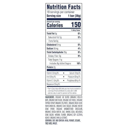 Zbar - Chocolate Chip - Soft-Baked Energy Snack Bars - Non-GMO - 12g Whole Grains - USDA Organic Granola Bars - Snacks for Kids (18 Pack) thumbnail 2