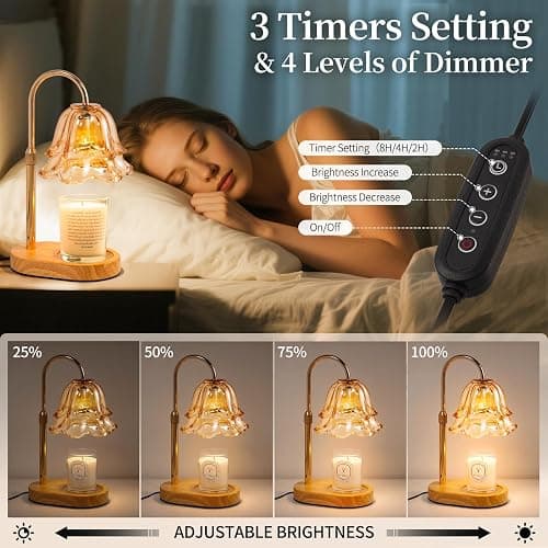 Flower Candle Warmer Lamp with Timer - Dimmable Electric Candle Lamp, Birthday Gifts for Women Mom, House Warming Gifts New Home Decor, Adjustable Wax Wamer Light for Jar Candles thumbnail 4