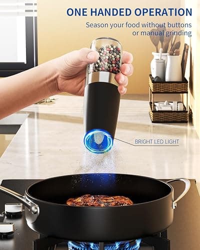 CIRCLE JOY Gravity Electric Salt and Pepper Grinder Set Automatic Salt and Pepper Grinder Set with LED Light, Battery Operated, Adjustable Coarseness, Large Capacity, for Home Kitchen BBQ thumbnail 4