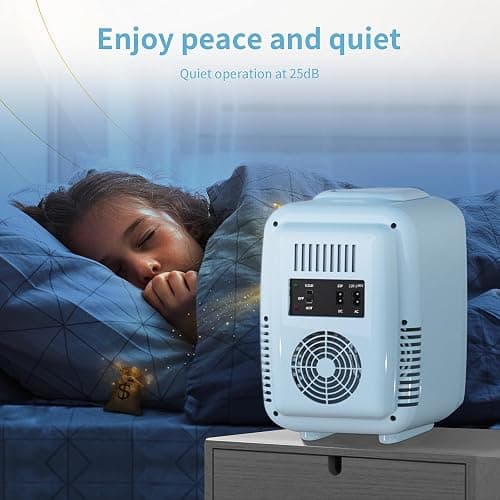 YASHE Mini Fridge for Bedroom, 4 Liter/6 Cans Small Fridge, AC/DC Thermoelectric Cooler and Warmer Mini Fridge for Drink Office Dorm Car, Blue thumbnail 8