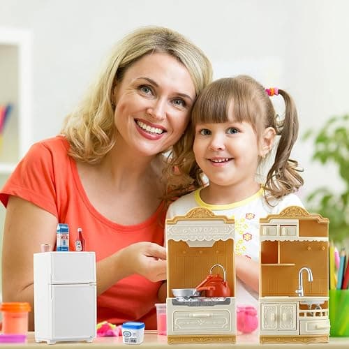 43 Pcs Dollhouse Furniture Kitchen Play Set Miniature Refrigerator with Mini Food Pots and Pans Set Pretend Kitchen Accessories Toys thumbnail 7