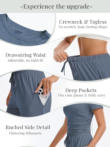 LanGui 2 Piece Sets for Women Summer 2026 Lounge Set Side Ruched Top and Wide Leg Pants for Airport Travel Vacation Outfit thumbnail 5