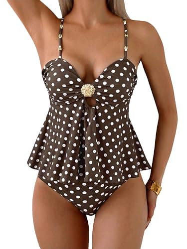 SweatyRocks Women's Y2K Cute Tankini High Waisted Two Piece Bathing Suit | Sexy Ruffle Flowy Swimsuits, Seashell Decoration,Tankinis Swimwear, Cruise Outfits - Image 1