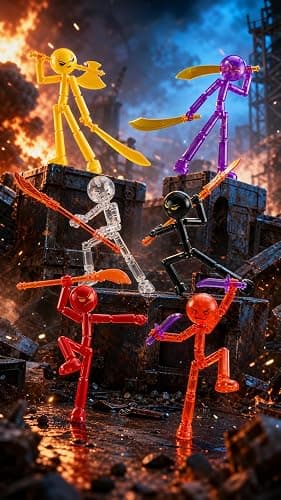 Elegant Orchid 6 Set Novelty Stickman Action Figure,T13 Action Figures | Easy Assemble,Create Stop Motion Animation,Stick Action Figure Comes With Weapons For Holiday Birthday Gifts thumbnail 6