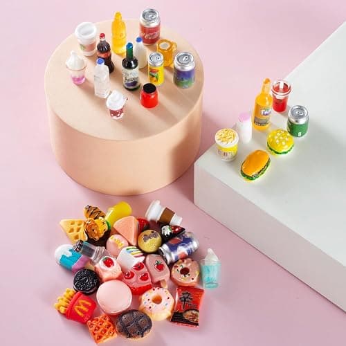 50 Pcs Miniature Food Drink Bottles Soda Pop Cans Pretend Play Kitchen Game Party Accessories Toys Hamburg Cake Ice Cream for 1/12 Doll House (25Food+25Drink) thumbnail 5