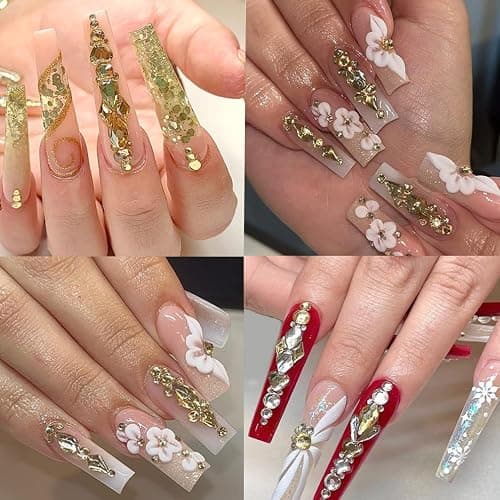 HNUIX Nail Rhinestones - 3D Multi Shape Size Crystal, Champagne Gold Nail Gems, Flat Back, with Kit, for Nail Art, DIY Decorations thumbnail 4