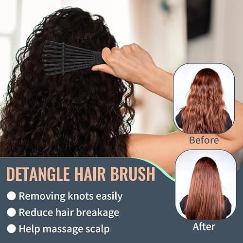 LORSEX Haarbürste mit 200ml Haar Sprühflasche, Entwirrbürste für Naturhaar für Afro Haare 3a bis 4c Verworrenes, Welliges, Lockiges Haar, mit 3 Stück Toupier Bürste Set Doppelkanten Bürste (Schwarz) thumbnail 4