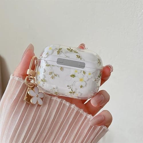 MINSCOSE Compatible with AirPods Pro 2nd/1st Generation Case Clear Case,Cute Pretty Flower Pattern Design with Floral Keychain, Soft TPU Protective Shockproof Cover for AirPods Pro/Pro 2-White Flower thumbnail 8