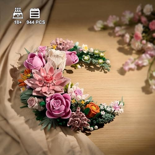 Pink Moon Flower Building Set, Dahlia Rose Bouquet Botanical Collection Building Block, Compatible with Lego Flowers for Home Wall Art Decor, Gifts for 18+ Girls, Women(944PCS) thumbnail 2