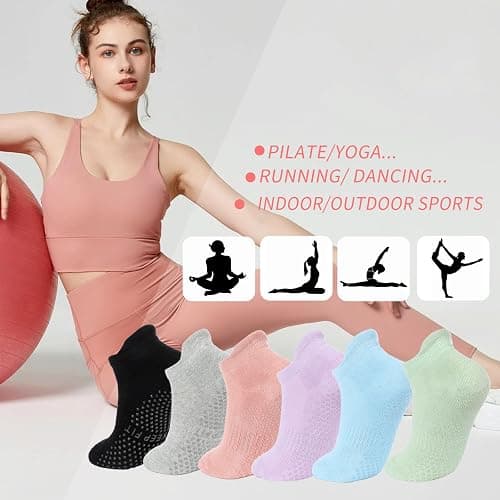 loudashuaiqi Grip Pilates Socks Non Slip Athletic Yoga Socks with Grips for Women Grippy socks for Hospital Workout Barre thumbnail 7