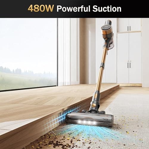 NuYupo Cordless Vacuum Cleaner, 10-in-1 Lightweight Stick Vacuum with 45mins Runtime, Powerful Suction, LED Touch Screen, Rechargeable Vacuum Cleaners for Home Hardwood Floor Carpet Pet Hair (Gold) thumbnail 2