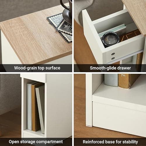 SoBuy Set of 2 Nightstand Narrow Night Stand Modern Design Bedside Furniture Slim End Table Storage Cabinet with Sliding Drawer and Open Compartment, White & Natural FBT111-WNX2 thumbnail 6