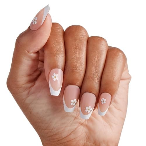 KISS | The Summer I Turned Pretty French Tip Press On Nails, ‘Sunlit Days’, Medium Coffin, Includes Pink Gel Nail Glue (2g), Mini Nail File, Cuticle Stick, & 28 Fake Nails - Sunlit Days - Glue on thumbnail 6