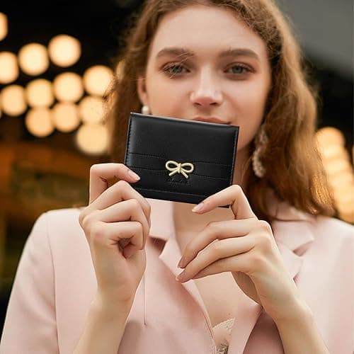 RNIEGA Small Wallets Girls Cute Coquette Bow Wallet Women Aesthetic Credit Card Holder with ID Window, Black thumbnail 2